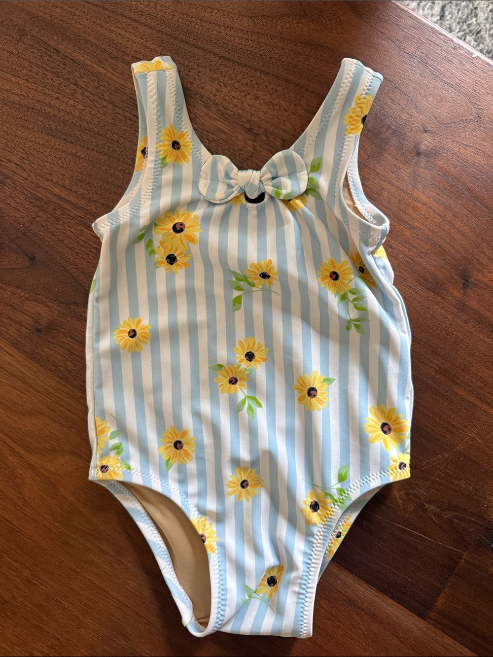 Girls Sunflower Striped One-Piece Swimsuit